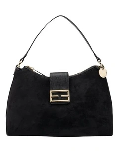 Mocha Effie Slouch Shoulder Bag Suede- Black