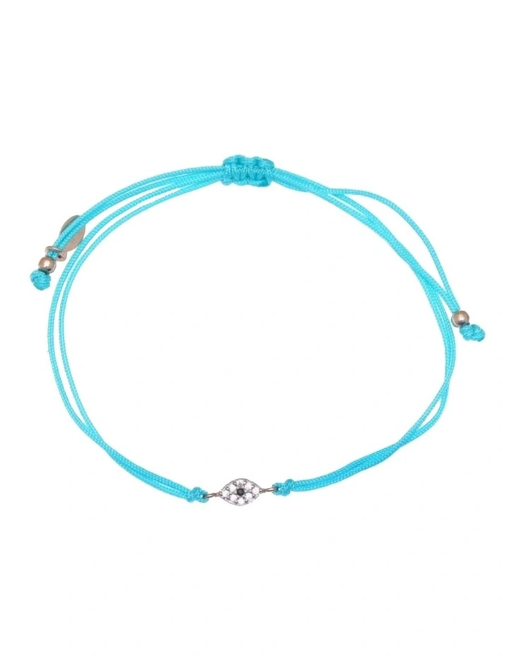Tiny Shiny Blue Cord With Evil Eye Rose Gold Bracelet image 1