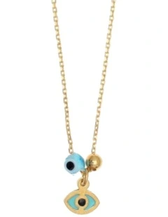 Wish Luck/Lucky Baby Enamel Evil Eye And White Zircon Silver 925 Gold Plated Necklace