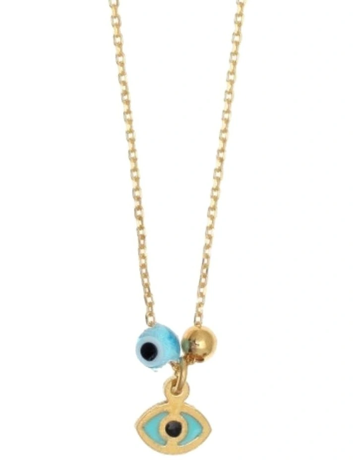 Wish Luck/Lucky Baby Enamel Evil Eye And White Zircon Silver 925 Gold Plated Necklace image 1