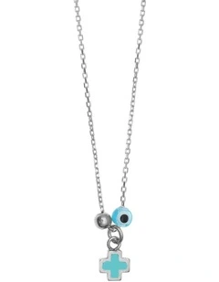 Necklace With Enamel Evil Eye And Blue Zircon in Silver