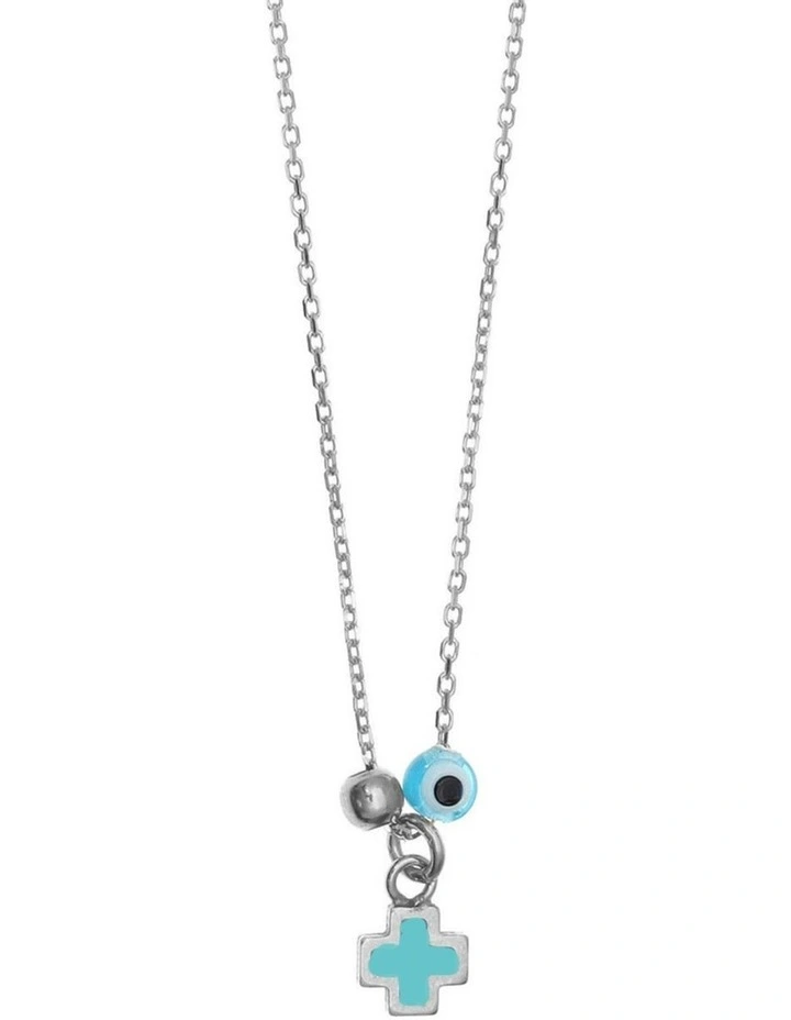 Necklace With Enamel Evil Eye And Blue Zircon in Silver image 1