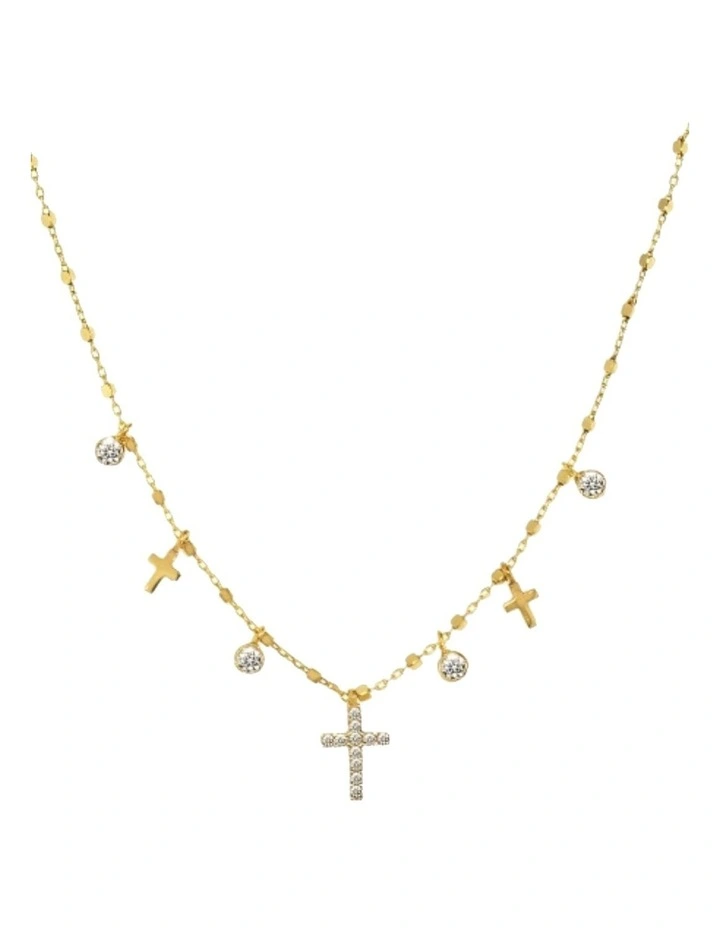 Simply Me/ Tiny Shiny Necklace W/ Cz Cross & Cz in Gold image 1