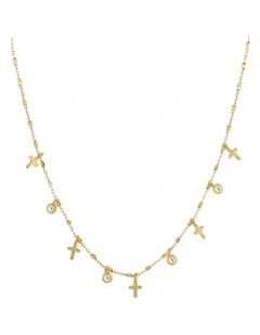 Simply Me/ Tiny Shiny Necklace W/ Mini Cross & Cz in Gold