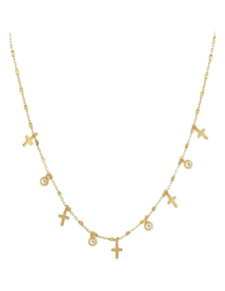 Simply Me/ Tiny Shiny Necklace W/ Mini Cross & Cz in Gold image 1
