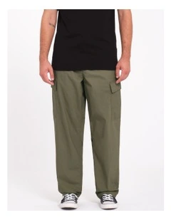 Billow Tapered Elastic Waist Cargo Pants in Green
