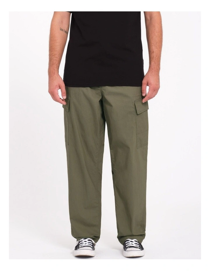 Billow Tapered Elastic Waist Cargo Pants in Green image 1