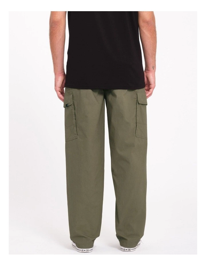 Billow Tapered Elastic Waist Cargo Pants in Green image 2