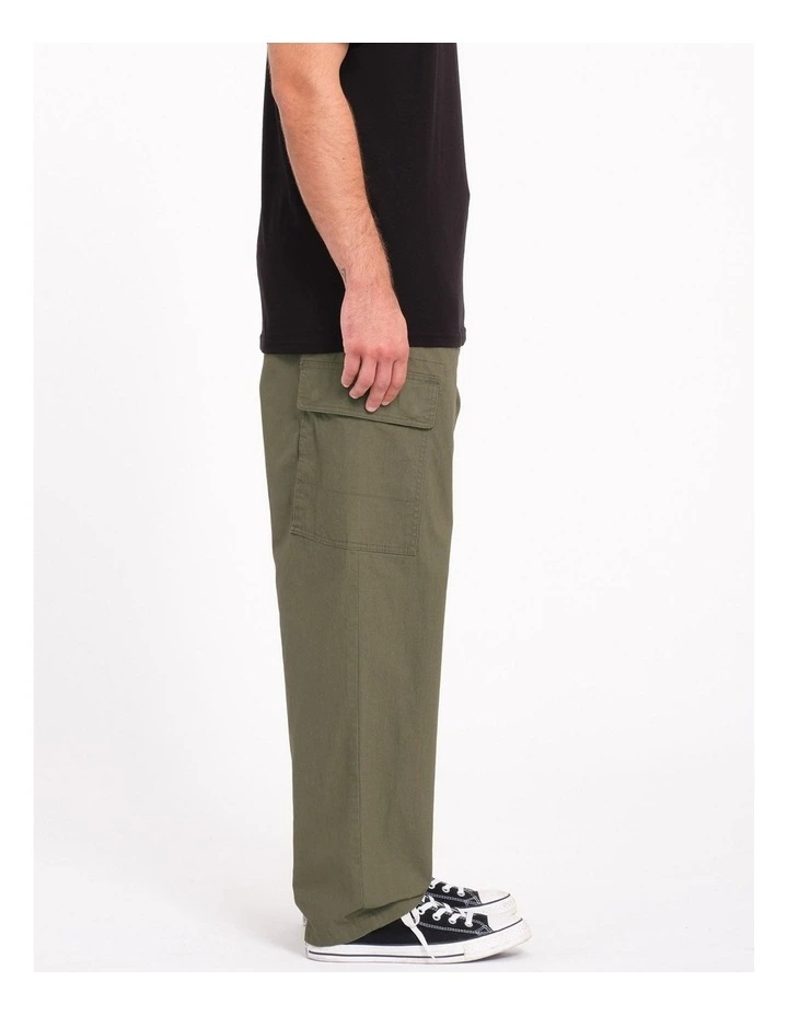 Billow Tapered Elastic Waist Cargo Pants in Green image 3