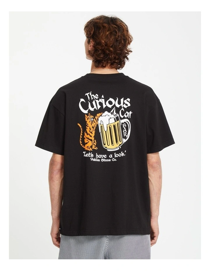 Curious Cat Short Sleeve T-shirt in Black image 2