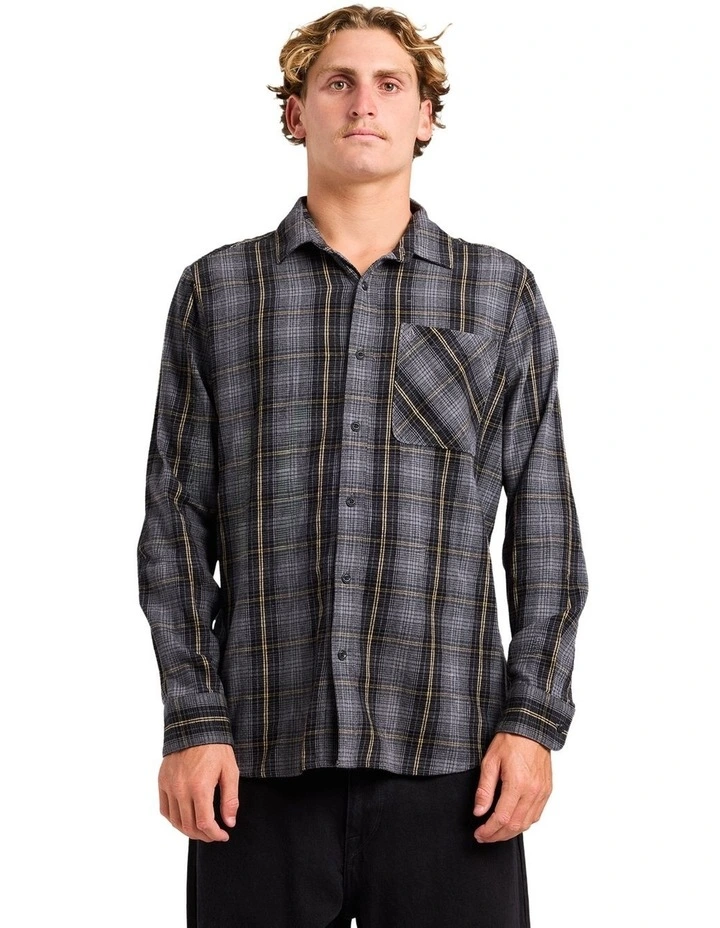 Heavy Twills Flannel Long Sleeve Shirt in Black image 1