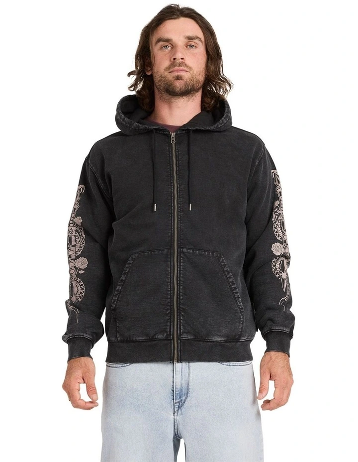 Die By The Stone Zip Up Hoodie in Light Acid Black image 1