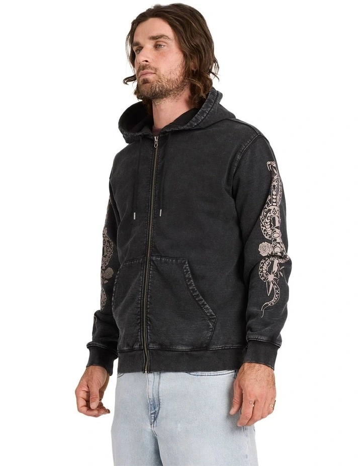 Die By The Stone Zip Up Hoodie in Light Acid Black image 3