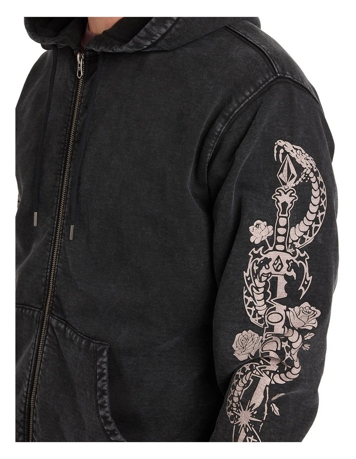 Die By The Stone Zip Up Hoodie in Light Acid Black image 4