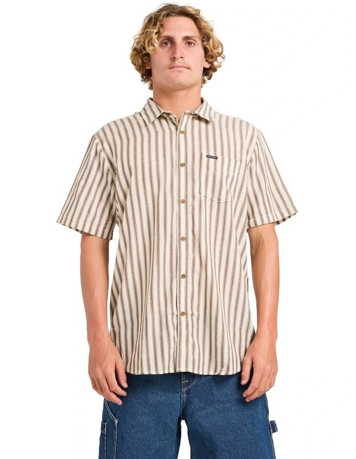 Arvostripe Woven Short Sleeve Shirt in Dark Earth image 1