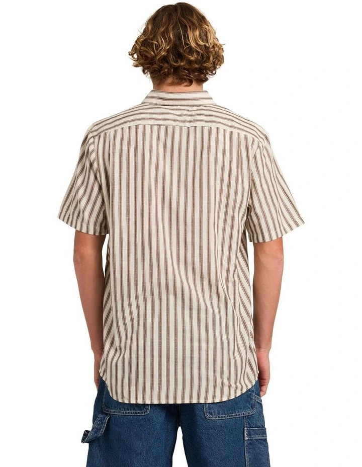 Arvostripe Woven Short Sleeve Shirt in Dark Earth image 2
