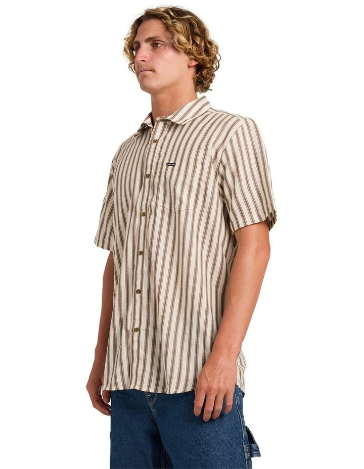 Arvostripe Woven Short Sleeve Shirt in Dark Earth image 3