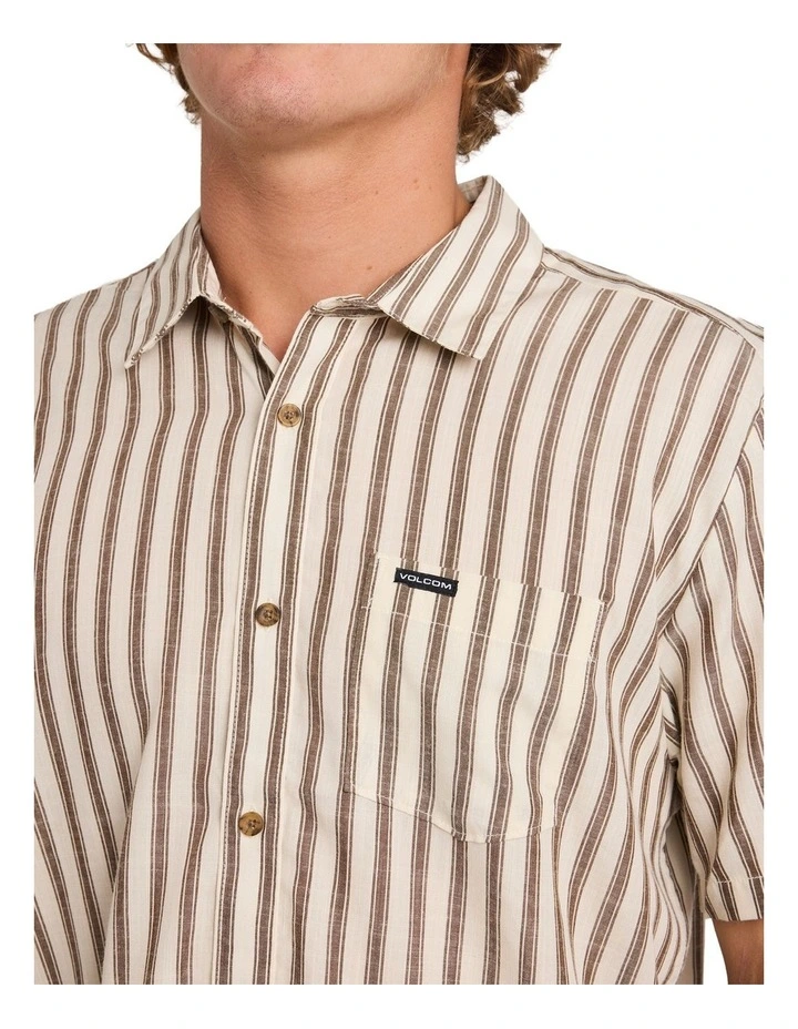 Arvostripe Woven Short Sleeve Shirt in Dark Earth image 4