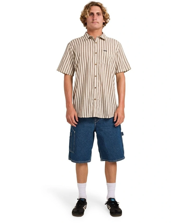 Arvostripe Woven Short Sleeve Shirt in Dark Earth image 5
