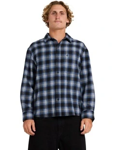 Psycho Flannel Long Sleeve T-Shirt in Light Navy