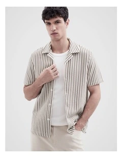 Stripe Textured Button Thru Shirt in Brown
