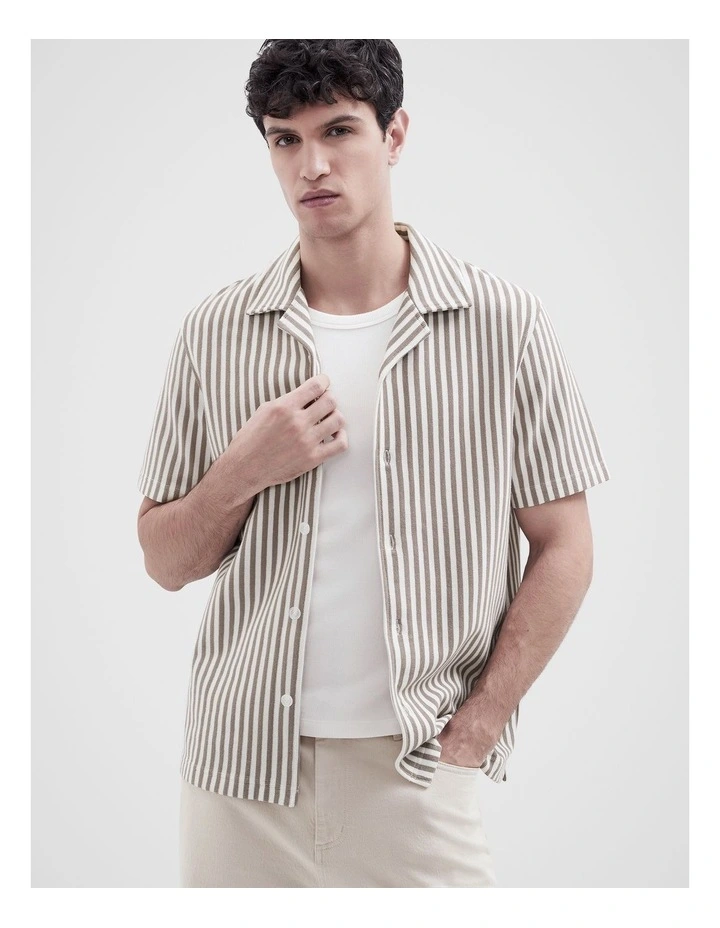 Stripe Textured Button Thru Shirt in Brown image 1