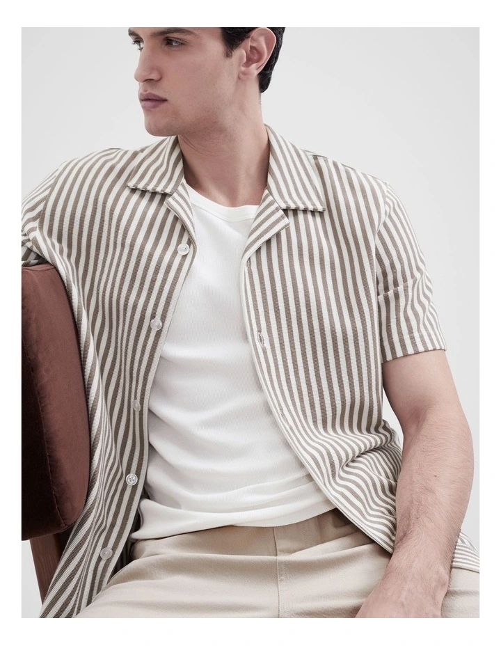 Stripe Textured Button Thru Shirt in Brown image 3