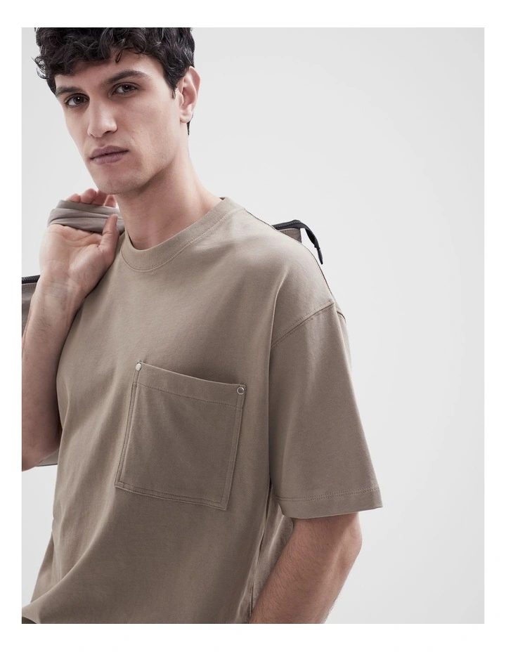 Pocket Oversized Fit T-shirt in Brown image 3