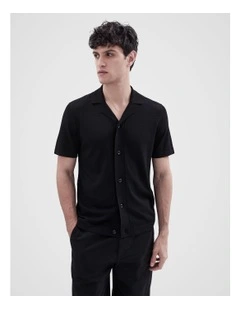 Luxe Knit Button Thru Shirt in Black