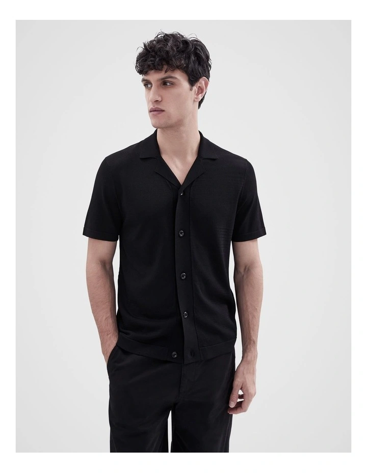 Luxe Knit Button Thru Shirt in Black image 1