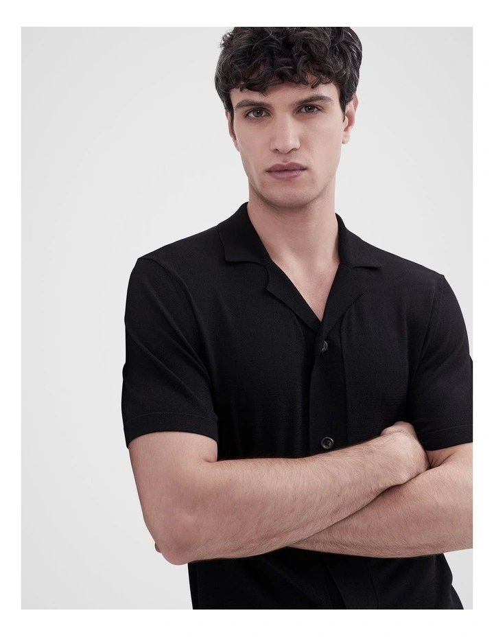 Luxe Knit Button Thru Shirt in Black image 3
