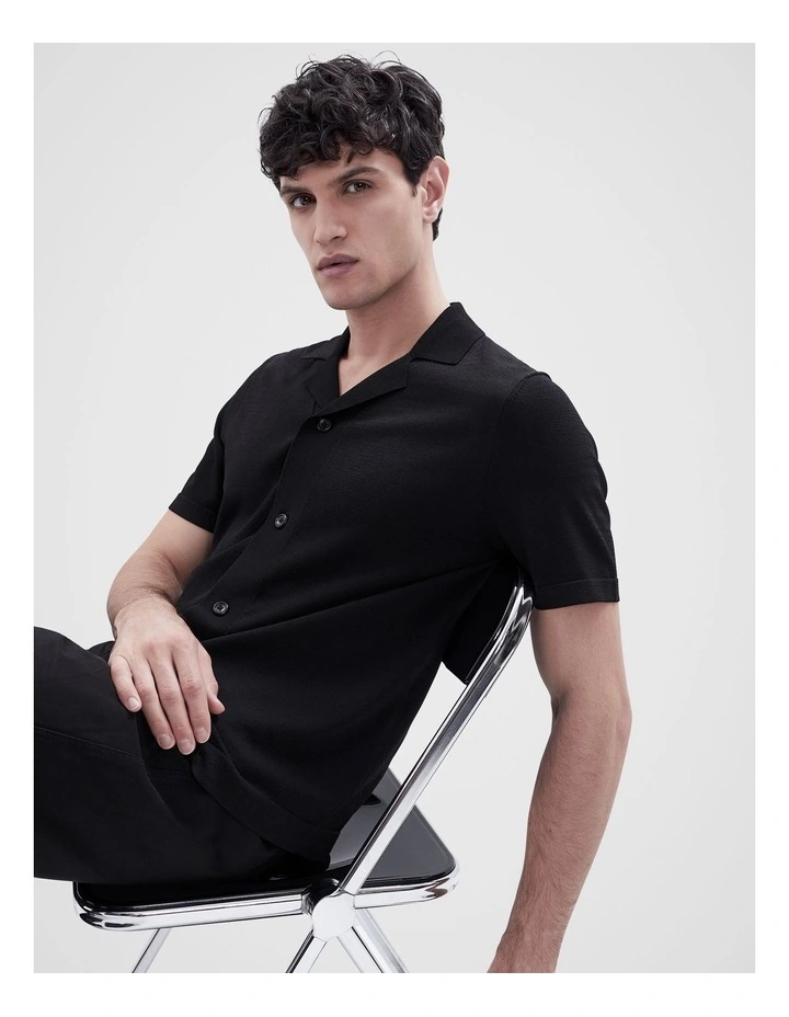 Luxe Knit Button Thru Shirt in Black image 4