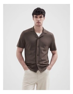 Luxe Knit Button Thru Shirt in Brown