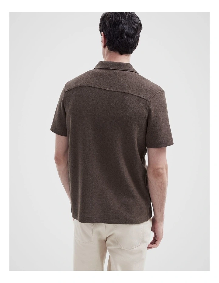 Luxe Knit Button Thru Shirt in Brown image 2
