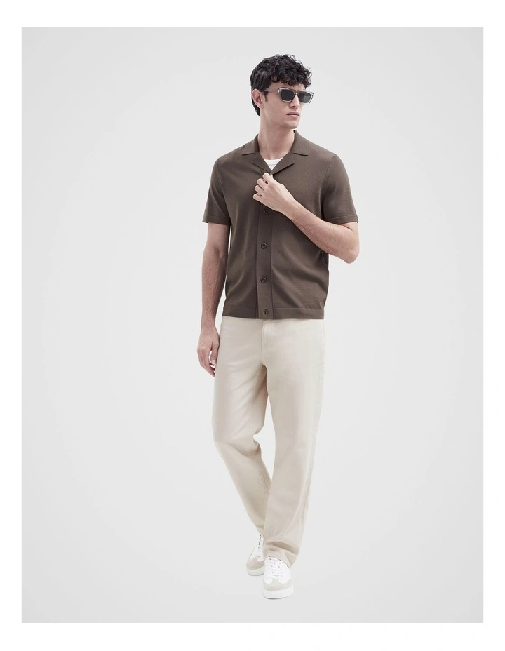 Luxe Knit Button Thru Shirt in Brown image 3