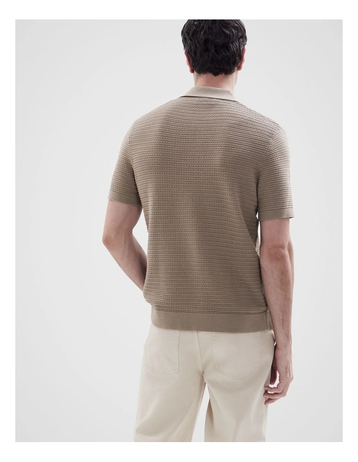 Pointelle Stitch Knit Polo in Brown image 2