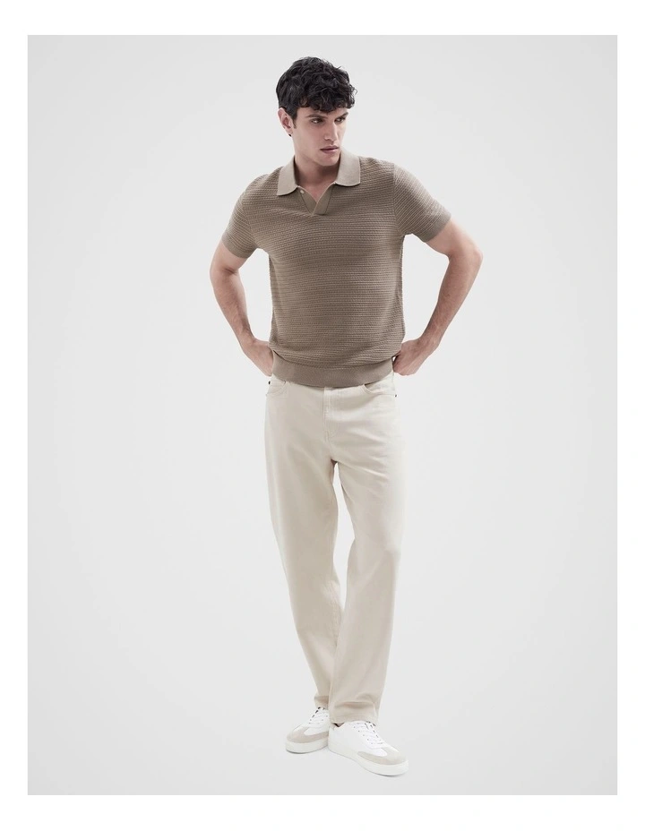 Pointelle Stitch Knit Polo in Brown image 4