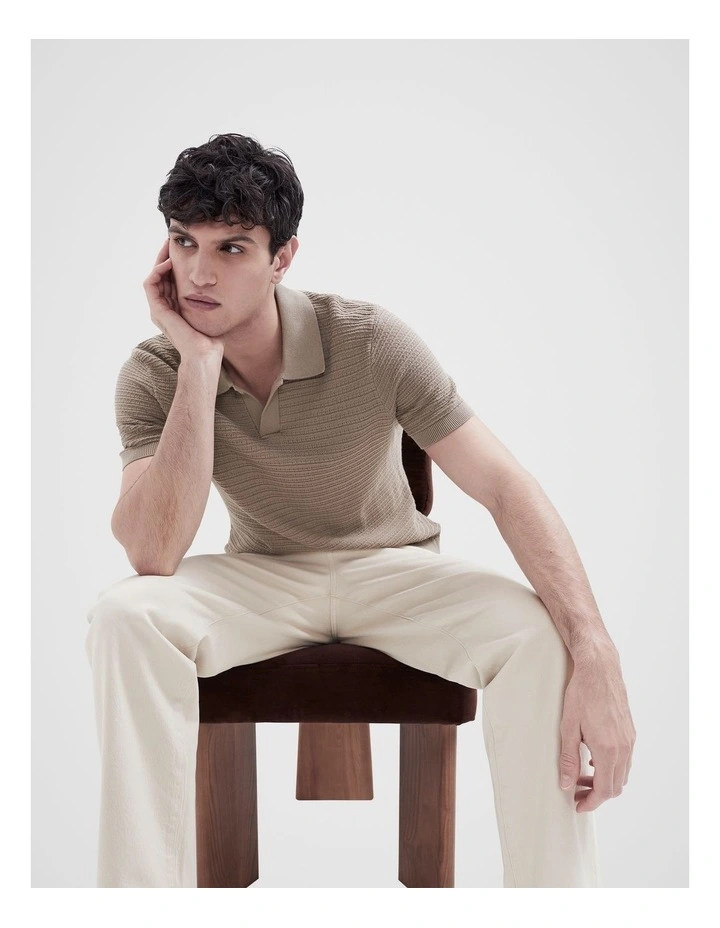 Pointelle Stitch Knit Polo in Brown image 5