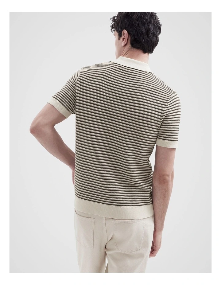 Pointelle Stitch Knit Polo in Brown image 2