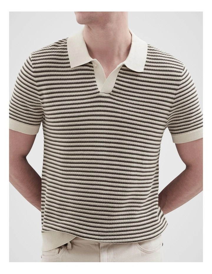 Pointelle Stitch Knit Polo in Brown image 3