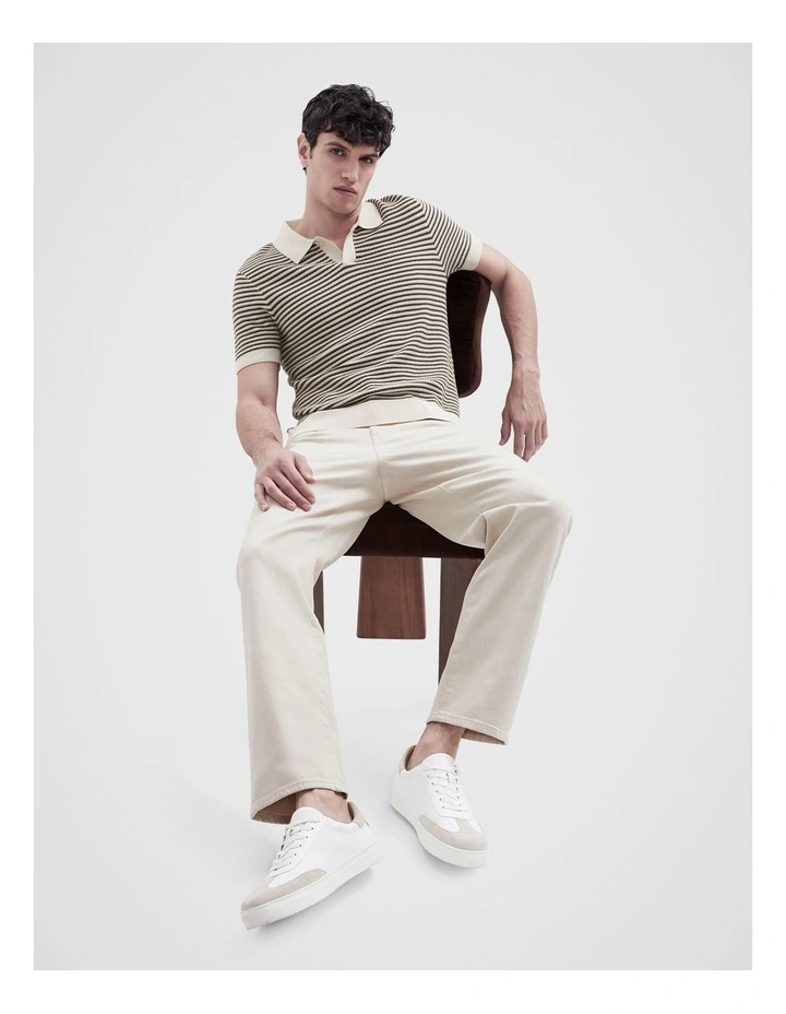 Pointelle Stitch Knit Polo in Brown image 4