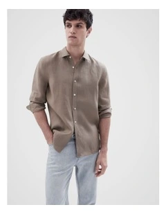 Linen Regular Fit Shirt in Brown