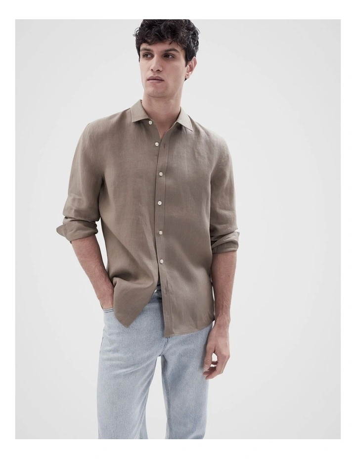 Linen Regular Fit Shirt in Brown image 1