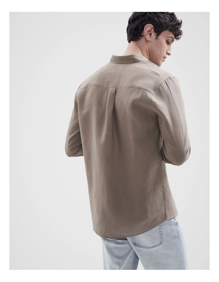 Linen Regular Fit Shirt in Brown image 2