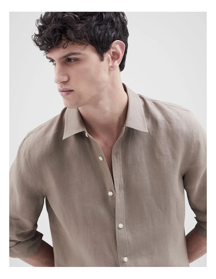 Linen Regular Fit Shirt in Brown image 3