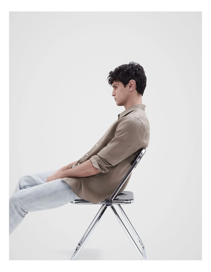 Linen Regular Fit Shirt in Brown image 4