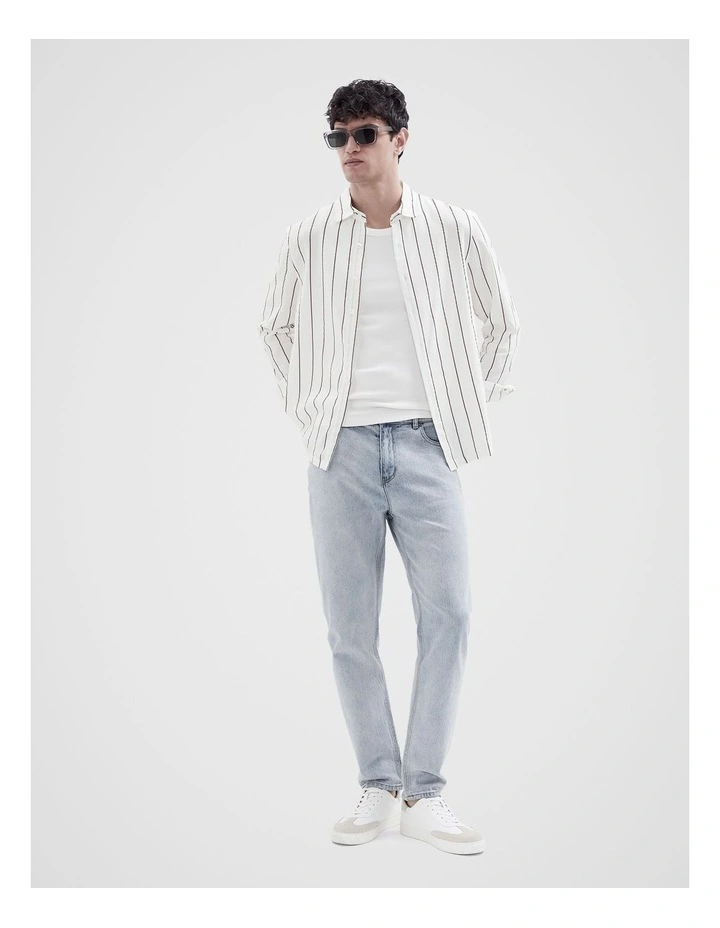 Stripe Seersucker Regular Fit Shirt in White image 4