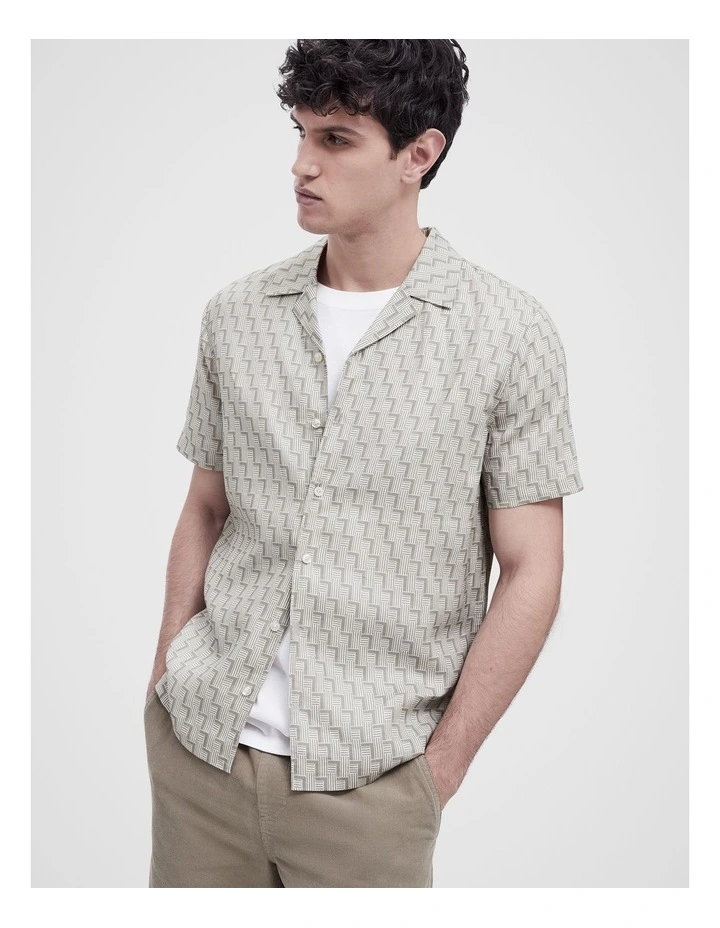 Linen Geo Print Resort Shirt in Grey image 1