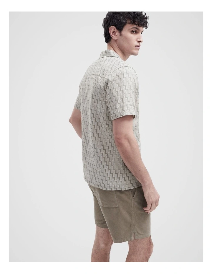 Linen Geo Print Resort Shirt in Grey image 2