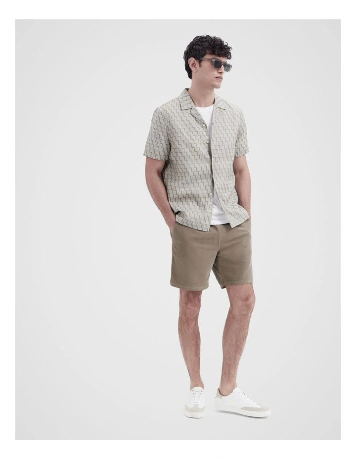 Linen Geo Print Resort Shirt in Grey image 4